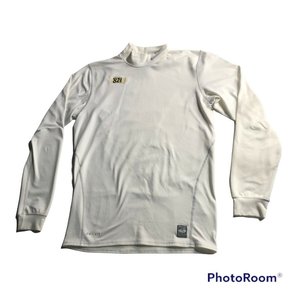 Mens Nike Pro Combat DRI-FIT White Long Sleeve Fitted Shirt Size M Gym Training